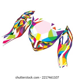 Human head made of colorful polygons with earpods view from the top, illustration.