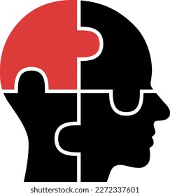 Human head made of four puzzle pieces icon