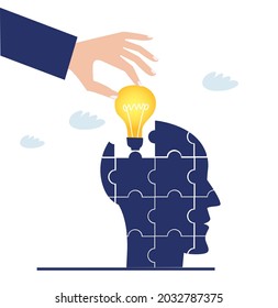 Human head made of puzzle pieces, Business concept illustration 