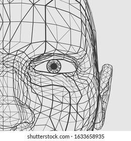 The human head is made in the style of a frame. Technology Computer Graphics. Vector illustration.