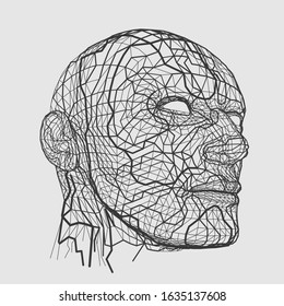 The human head is made in the style of a frame. Technology Computer Graphics. Vector illustration.