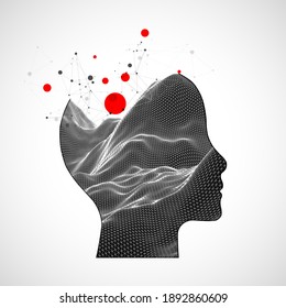 The human head is made in the style of a frame. Toporgagraphy in the contour.  Vector plexus art.