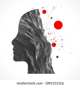 The human head is made in the style of a frame. Toporgagraphy in the contour.  Vector plexus art.
