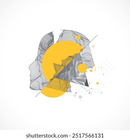 The human head is made in the style of a frame with art elements. Hand drawn Vector.