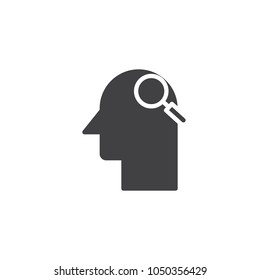 Human head with magnifying glass vector icon. filled flat sign for mobile concept and web design. simple solid icon. Symbol, logo illustration. Pixel perfect vector graphics