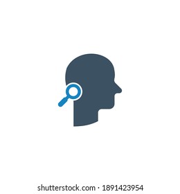 Human Head and Magnifying Glass vector icon in meaning Thoughts