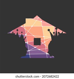 Human head make silhouette of building. Queen and king