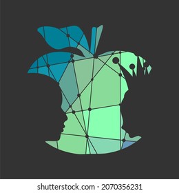 Human head make silhouette of fruit. Princess and common man
