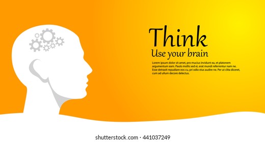 Human head, man thinking, icon gears. Background, banner for Internet pages.