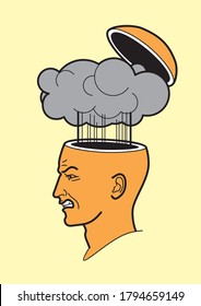 Human Head. A Man's Brain Is Open. Form Of An Open Human Head. Profile Man. Explosion In Head. My Brain Is Boiling. Smoke Comes Out Of Open Head. Anger, Aggression. Headache. 