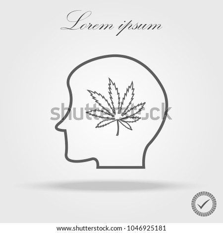 Human head with marijuana leaf glyph icon. Drug addiction. Silhouette symbol. Bad habit. Negative space. Vector isolated illustration