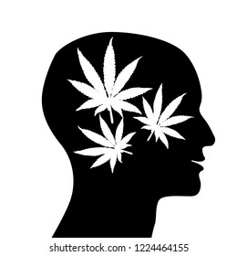 Human head with marijuana leaf  icon. Drug addiction.Vector illustration