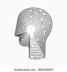 Human head maze. Finding yourself. The way to mental health. Labyrinth, psychiatrist concept. Vector illustration, Line design, editable strokes, EPS 10