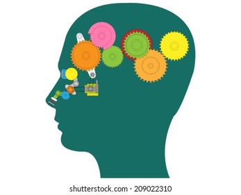 Human head with mechanical brain - Vector format
