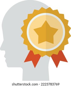 human head and medal illustration in minimal style isolated on background