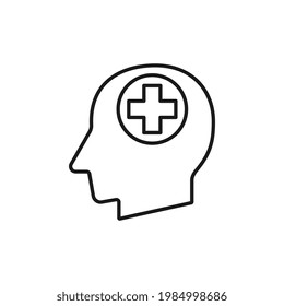 Human head with medic cross sign silhouette vector illustration