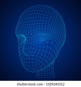 Human head medical scan. Model wireframe low poly mesh vector illustration