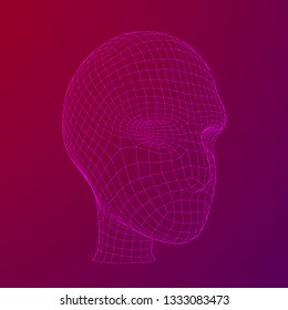 Human head medical scan. Model wireframe low poly mesh vector illustration