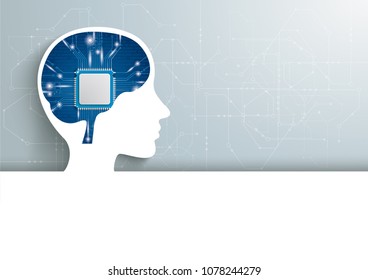 Human head with microchip in the brain. Eps 10 vector file.