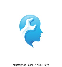 Ilustración del logotipo de trabajo del español francés y del cerebro de cabeza humana