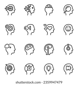 Human head and mind line icons set. psychology, confusion, mental, mind, searching, think, brainstorm, puzzle, contemplation, imagination, intelligence, planning