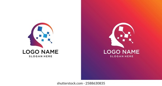 Human head mind and technology logo design

