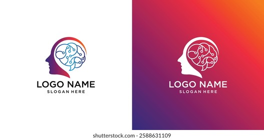 Human head mind and technology logo design

