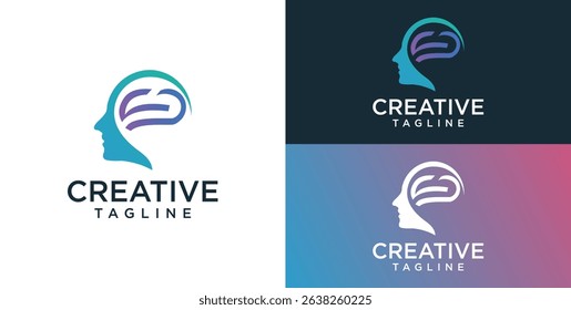 Human head mind and technology logo design