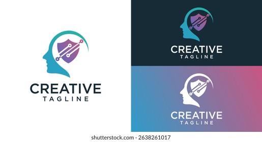 Human head mind and technology logo design