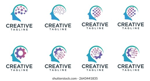 Human head mind and technology logo design collection