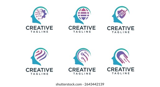 Design-Kollektion für menschliches Kopfdenken und Technologie-Logo