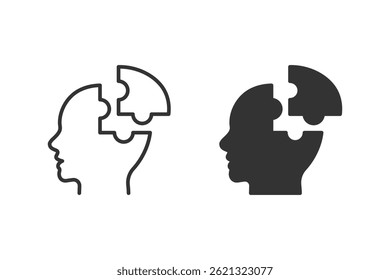 Human head with missing puzzle pieces. Representing a concept of problem solving, creativity, and cognitive function. Ideal for educational materials, business presentations, and psychological themes