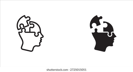 Human head with missing puzzle pieces icon set. Representing a concept of problem solving, creativity, and cognitive function. Ideal for educational materials, business presentations