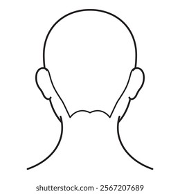 human head model, shaved head, outline, back view, vector file set,  monochrome illustration