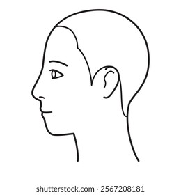 human head model, shaved head, outline, side view, facing left, vector file set,  monochrome illustration