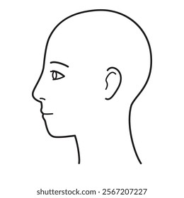 human head model, head skin, outline, side view, facing left, vector file set,  monochrome illustration