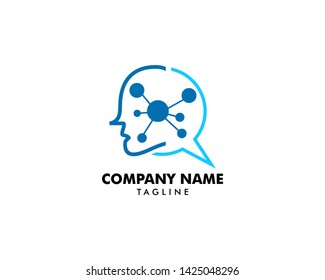 Human head with molecule logo icon