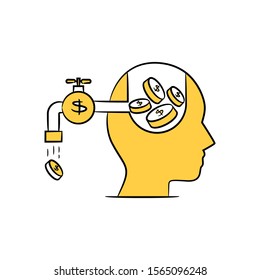 Human Head And Money Faucet For Income Stream Or Passive Income Concept