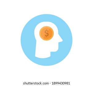 Human head with money icon in flat style. head and dollar coin circle button business concept.
