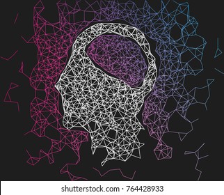 Human Head Network Line Abstract Background. Concept Of AI, Deep Learning, Neural Network. Vector Illustration 