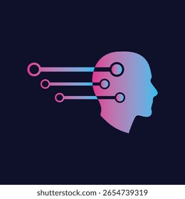 Human head with neural connections in gradient ai technology design