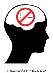Human head with no smoke sign, creative vector illustration.