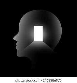 human head with open door dark background for mental health vector