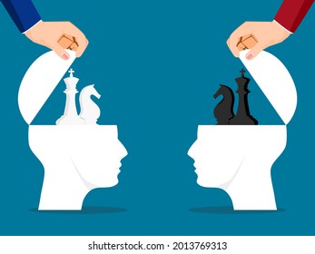 The human head was opened and the chess pieces. strategic competition concept.