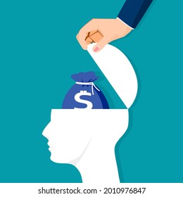 The human head is opened with financial goals. vector illustration