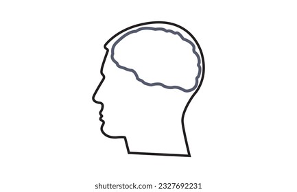 Human head outline with brain isolated on white background