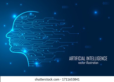 Human head outline with Circuit Lines, Abstract Artificial intelligence. Creative Brain, Mind Concept, Technology web background. Virtual concept, futuristic abstract background. vector illustration