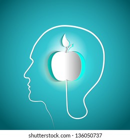 Human head with paper Apple - symbol Freedom and creativity - design concepts