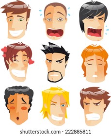 Human Head People Front View Avatar Profile Men faces set collection, vector illustration cartoon. 