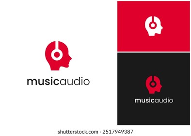 Cabeza humana Personas Persona Cara Auriculares Auriculares Sonido Música Audio Vector Diseño de logotipos Ilustración